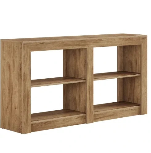 Tavolo consolle 150x35x85 cm con 3 ripiani aperti e 4 vani in MDF marrone