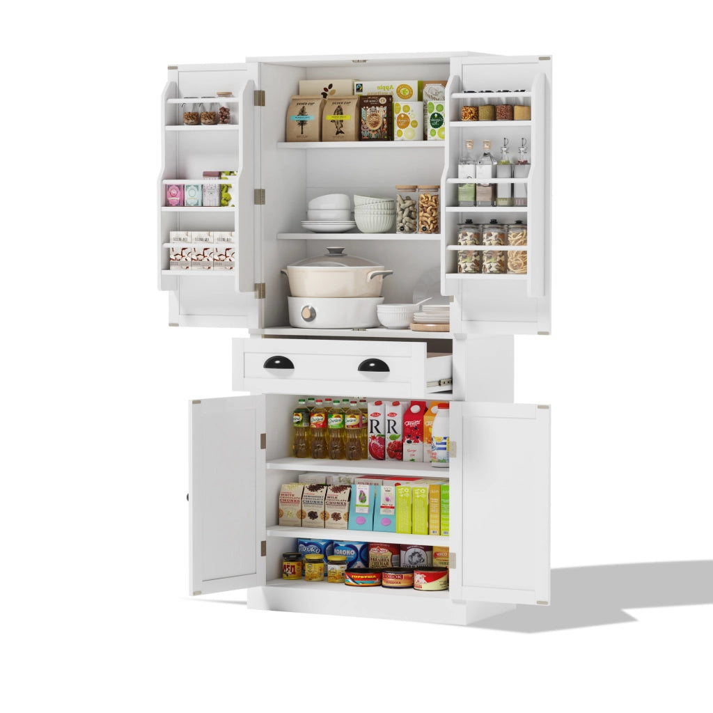 Credenza da cucina per stoviglie con 4 ante; ampio cassetto e 4 ripiani regolabili in MDF bianco 80 × 40 × 182 cm