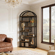 Libreria 80x30x180 cm in MDF e metallo nero, 7 ripiani, salvaspazio