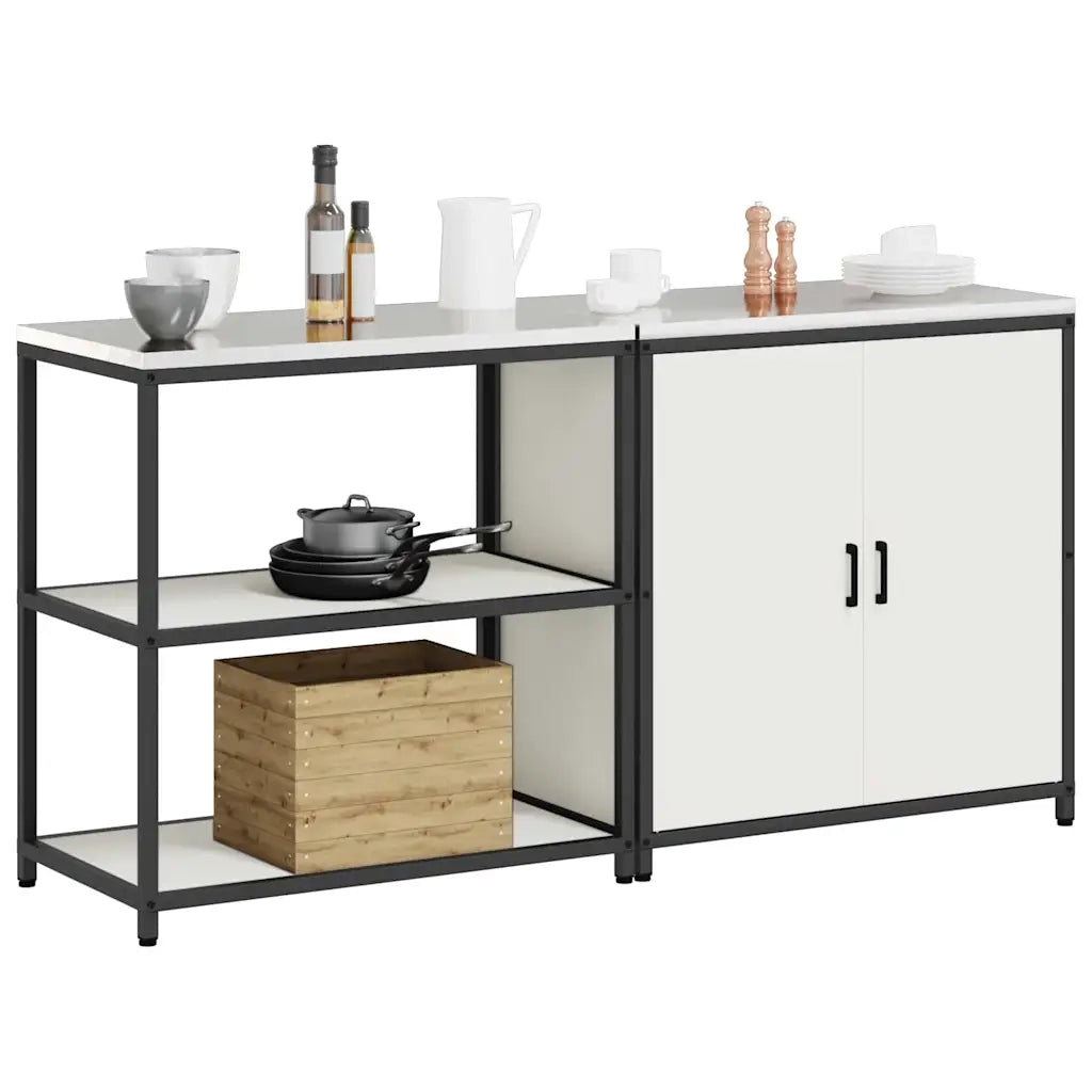 Set di Stoccaggio per Cucina con porta 2 pz-Armadietto Cucina-Armadietto Cucina Bianco Acciaio 715110