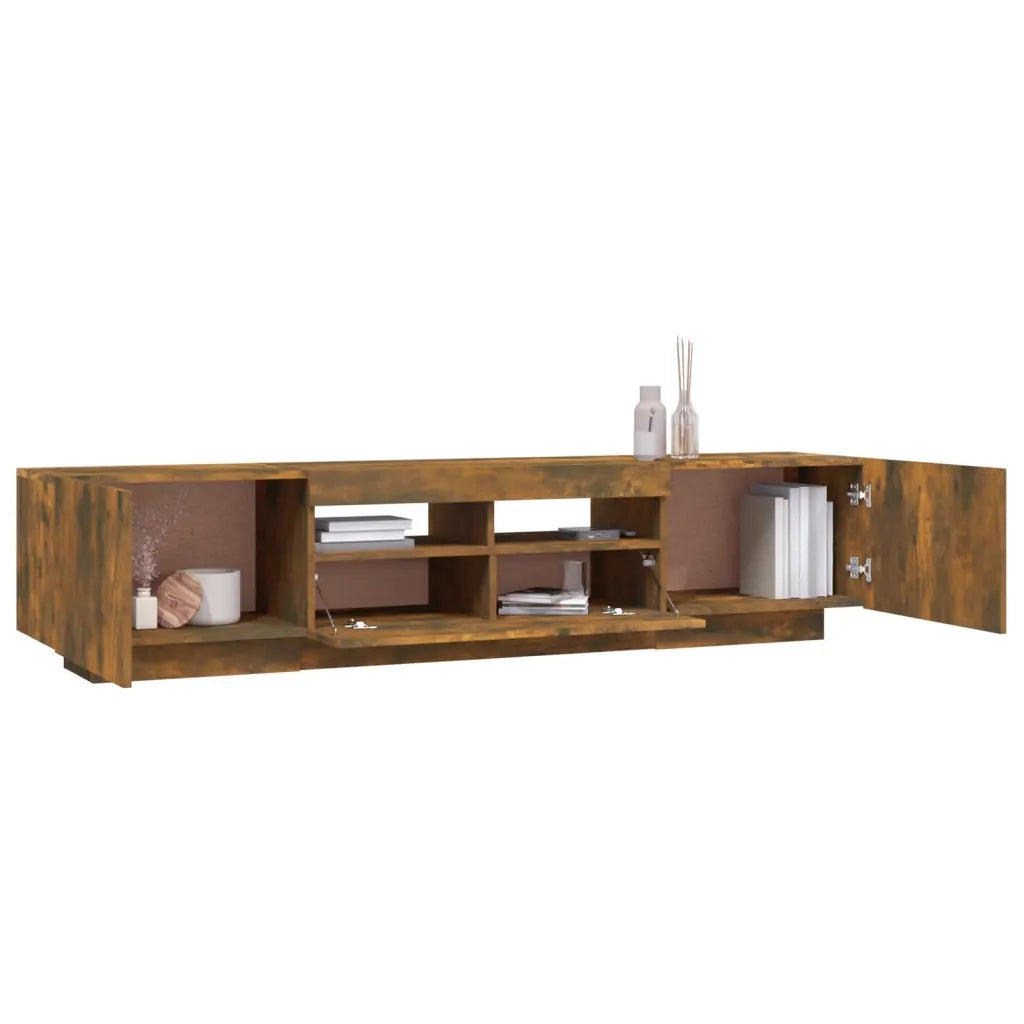 Set Mobili TV 2pz con Luci LED Rovere Fumo in Legno Multistrato 3120167