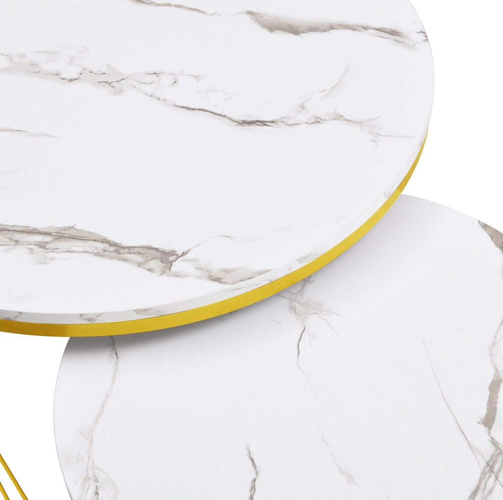 Set di 2 tavolini da caff¨¨ ad incastro in MDF bianco e oro con cassetto