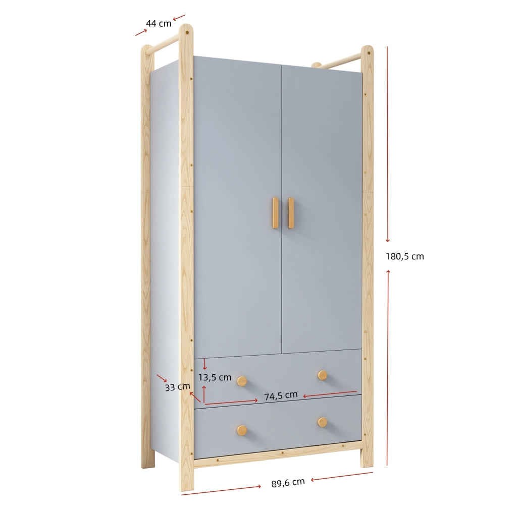 Set guardaroba con bastone appendiabiti e scaffale a 3 vani; blu e legno naturale
