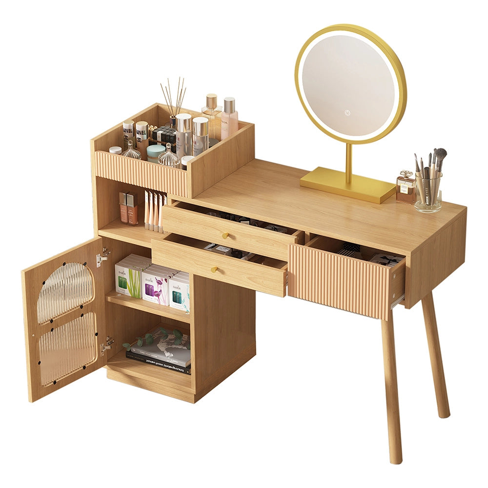 Coiffeuse con specchio LED e illuminazione 3 colori - Xylo - L120/H90/P40 cm - Legno