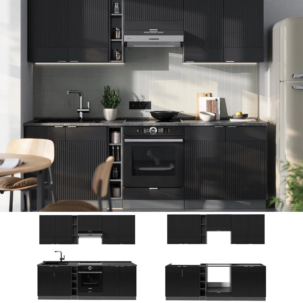 Cucina componibile Fame-Line Nero rigato/Antracite 235 cm, PL Marmo Vicco