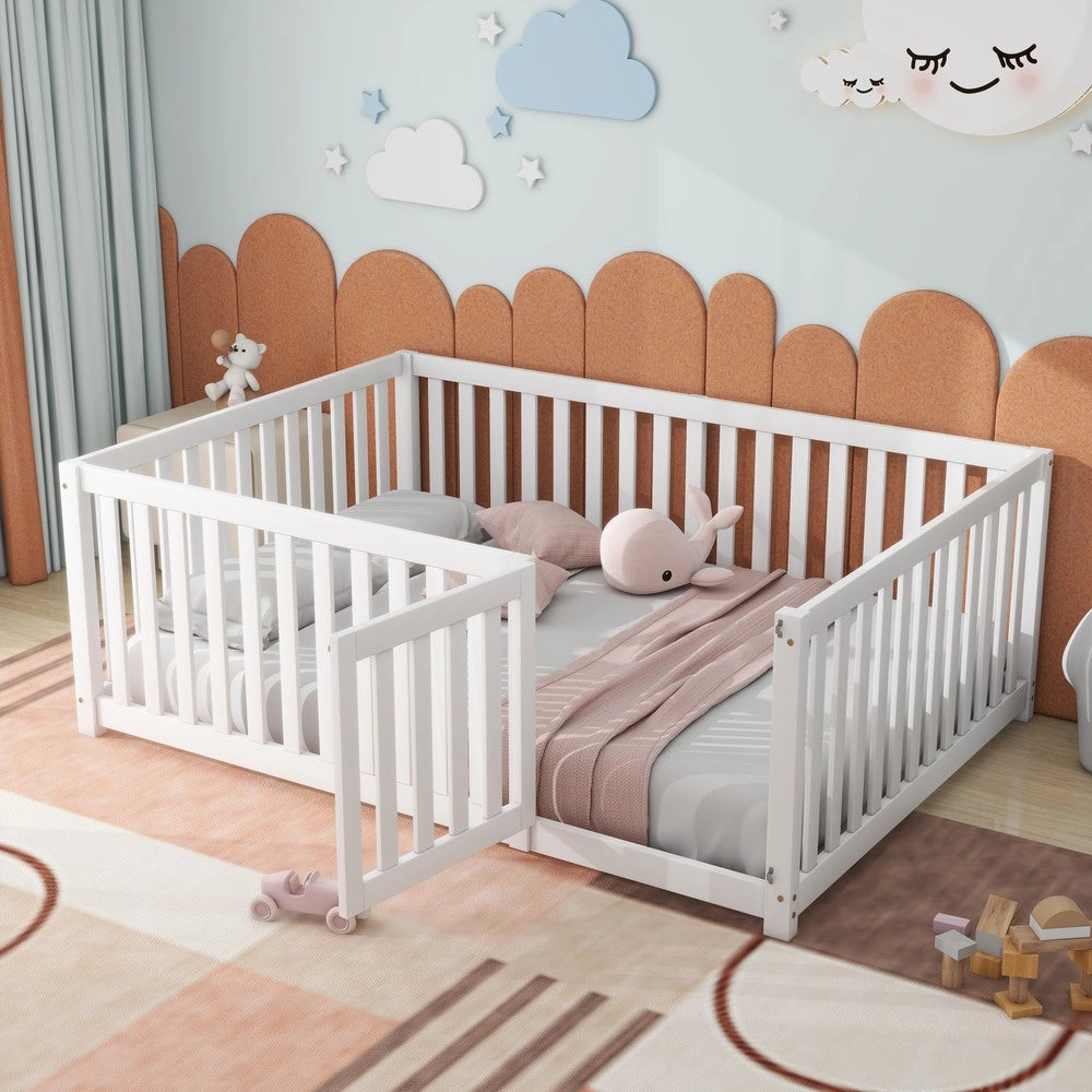 Letto Bambini 140x200 in Legno con Cancelletto e Porta ¨C Xylo ¨C Bianco