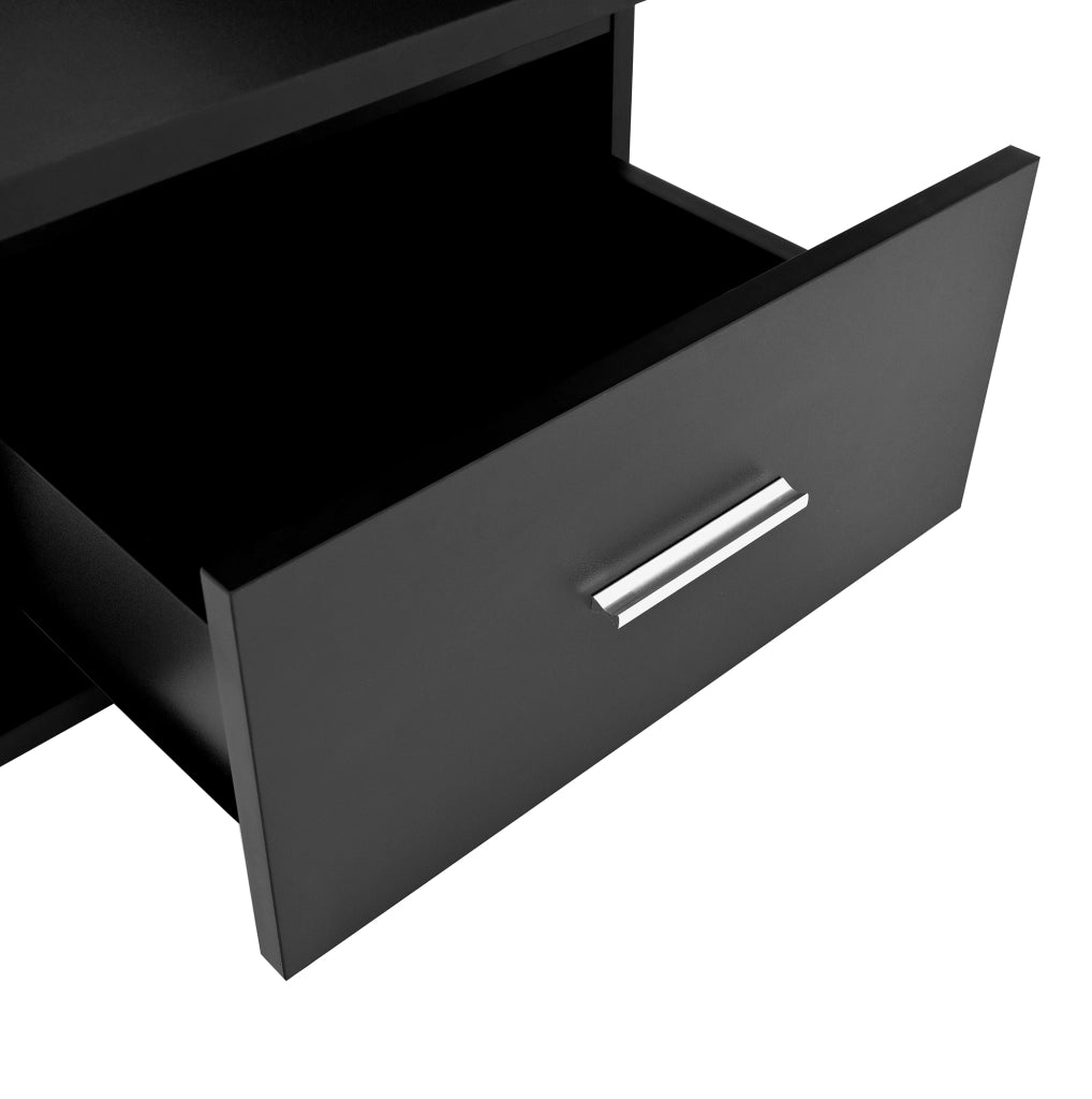 Tavolino da caffè 78x78x45.5/59.5 cm; sollevabile con LED e vano contenitore; truciolare; nero