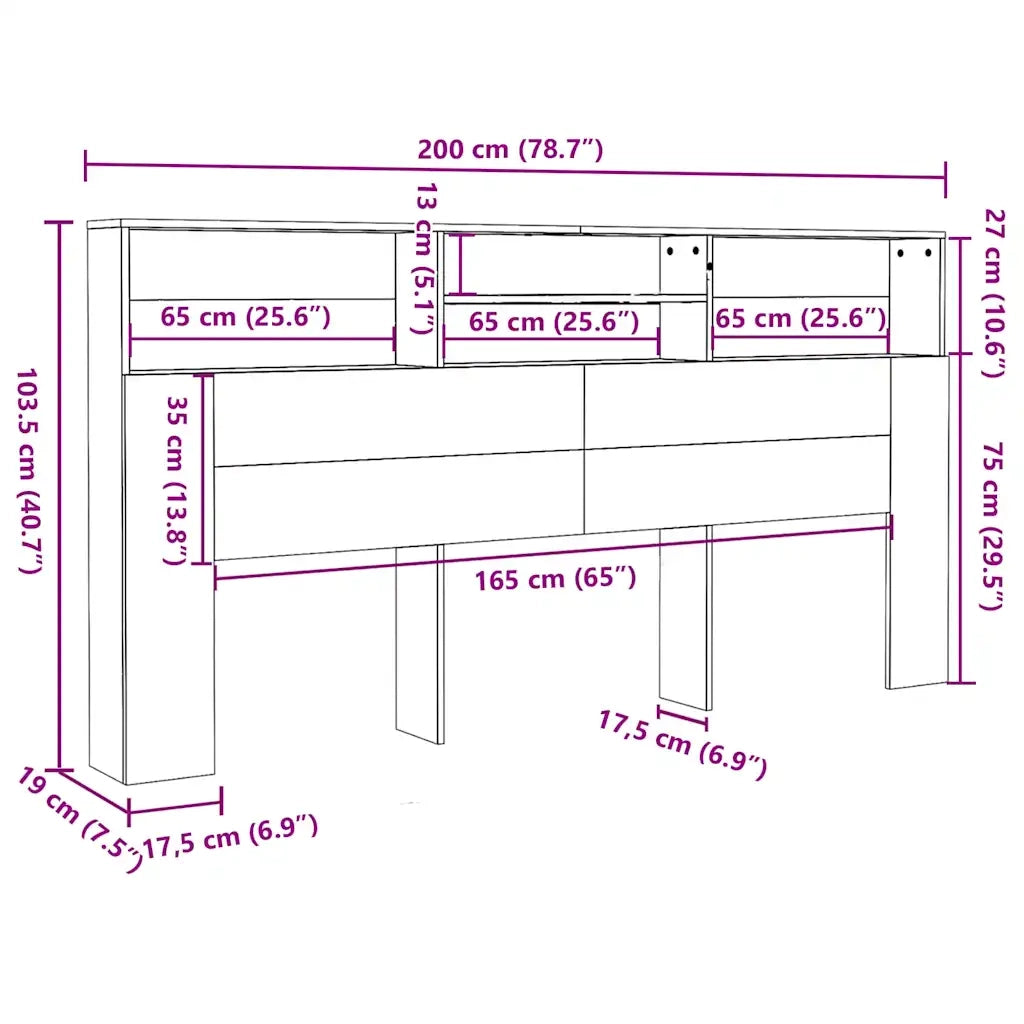 Testiera con Contenitore Legno Antico 200x19x103,5cm Truciolato 856874
