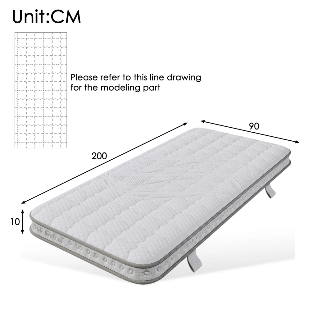 Materasso singolo 90 × 200 cm a molle insacchettate 7 zone H3 con schiuma fredda altezza 10 cm traspirante