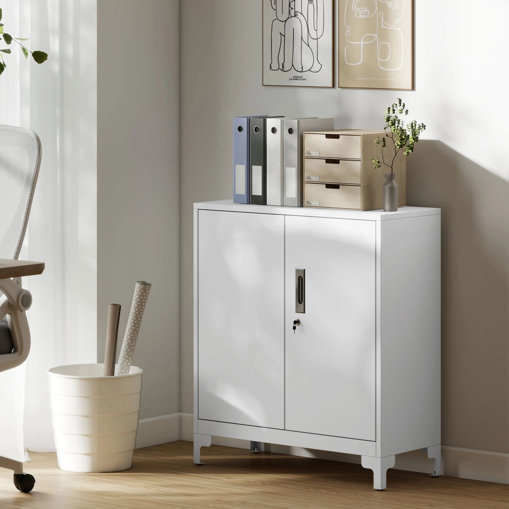 Scrivania con Ante e Ripiani ¨C Minimal ¨C Bianco 80x35x91