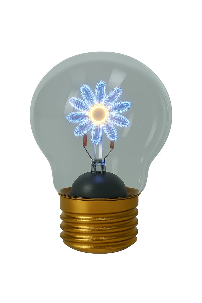 Lampadina in vetro con fiore blu