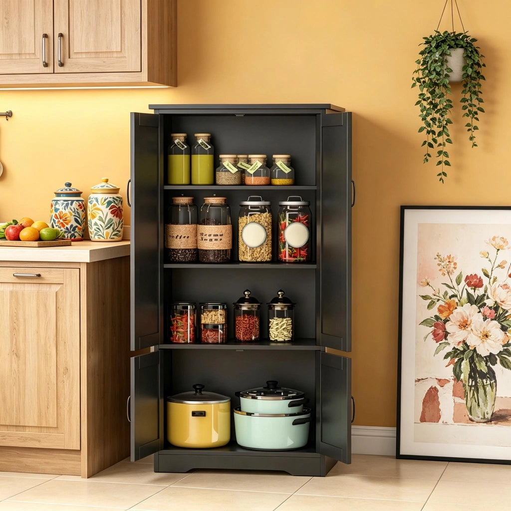 Mobile contenitore moderno con 2 ante e ripiani in MDF e pannello truciolare nero 60 × 30 × 123 cm
