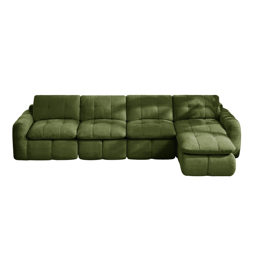 Divano angolare modulare 4 posti 334x160x68 cm in ciniglia verde