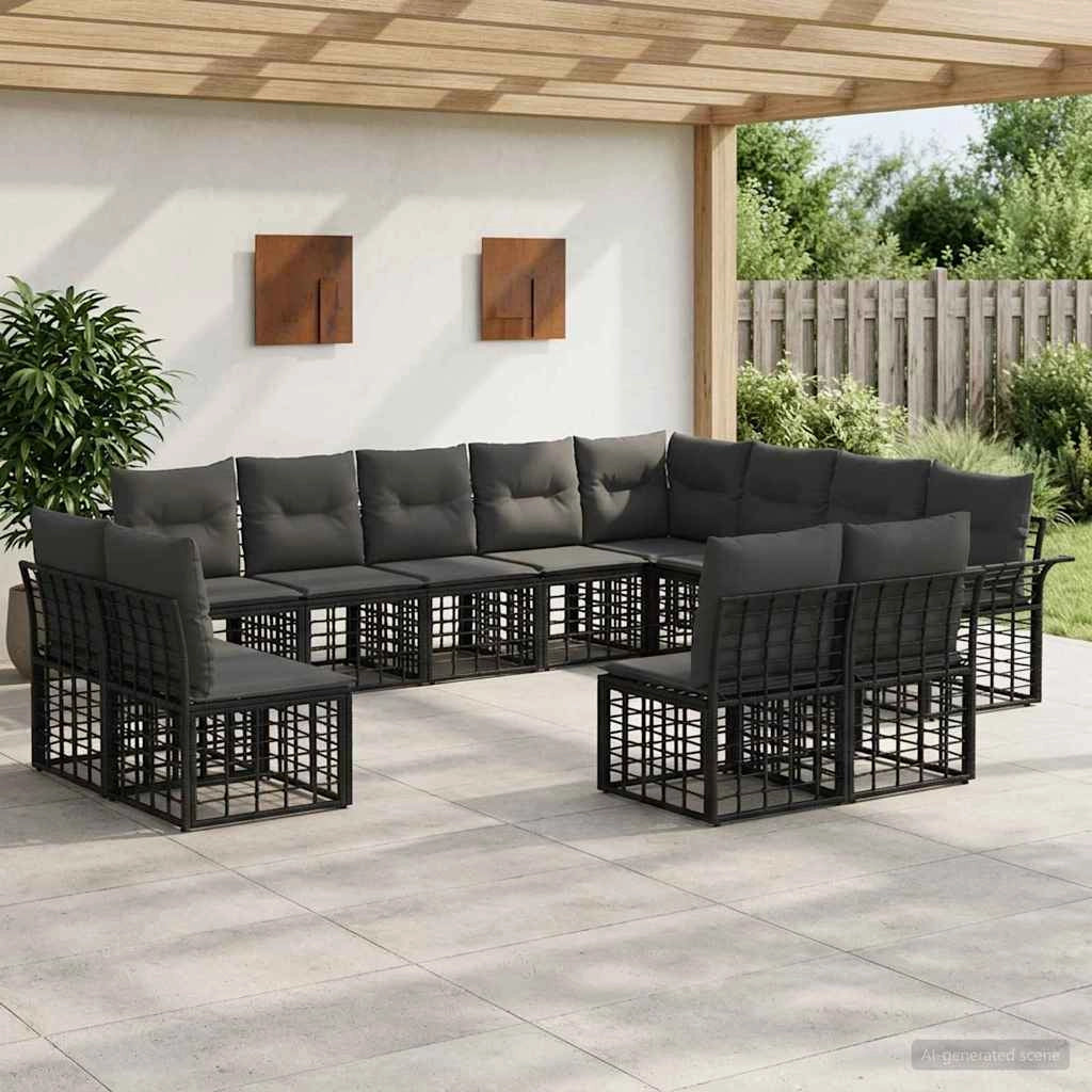 Set di divani da esterno 12 pz Nero e Grigio scuro Poliestere 3437793