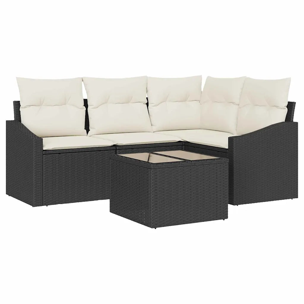Set Divano da Giardino 5 pcs Marrone e Crema polyrattan