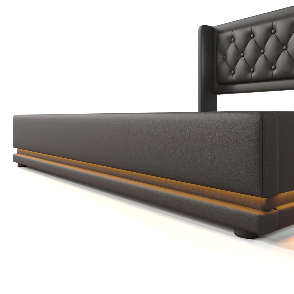 Letto matrimoniale con contenitore, LED e ricarica USB Type-C
