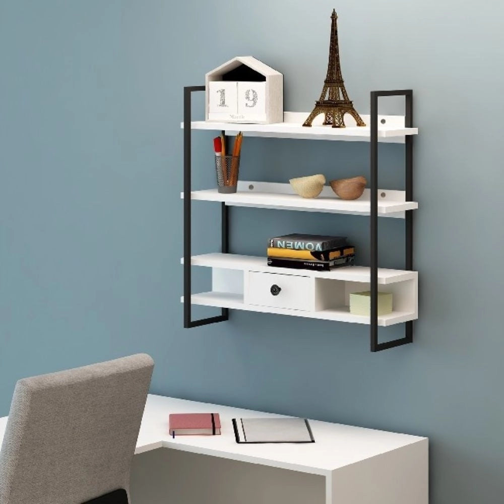 Scaffale da parete mensole e cassetto Severo colore nero e bianco