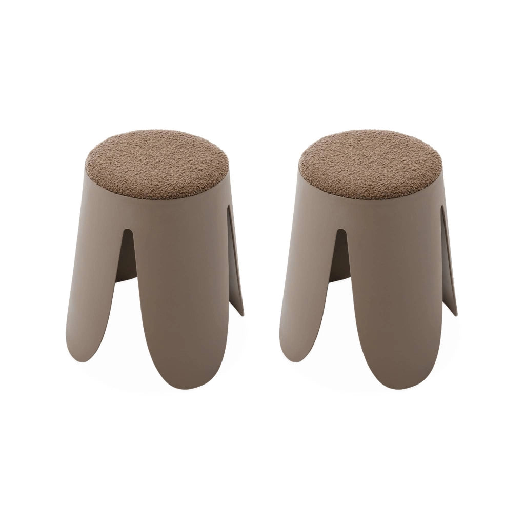 Set 2 sgabelli impilabili in bouclé, marrone