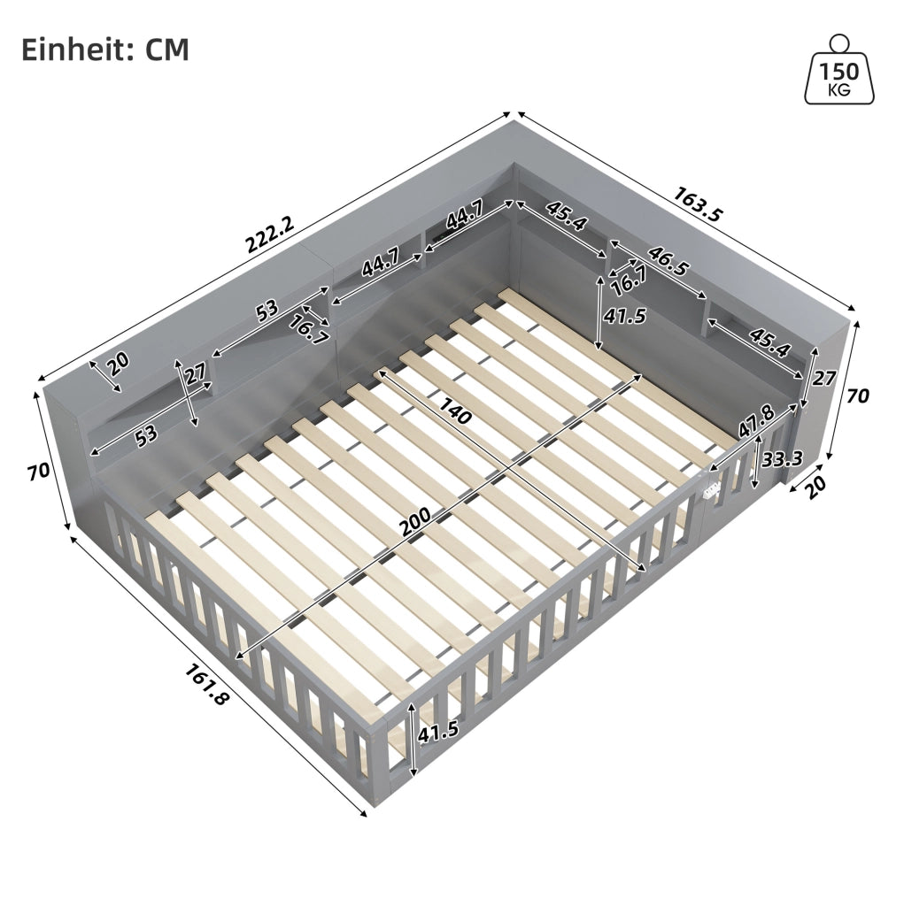 Letto divano per bambini 140x200 cm grigio con contenitore, senza materasso