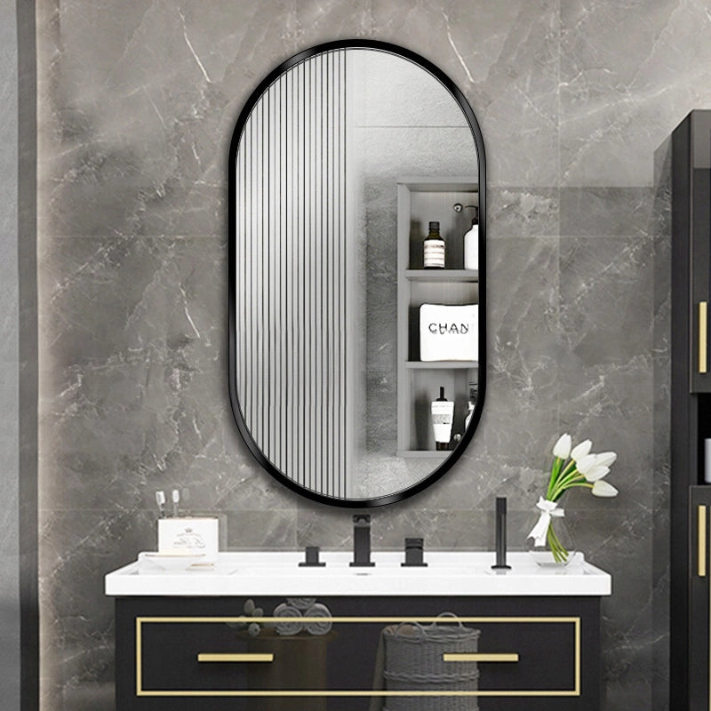 Grande specchio ovale da bagno, soggiorno, camera da letto, nero, industriale, 75x40 cm