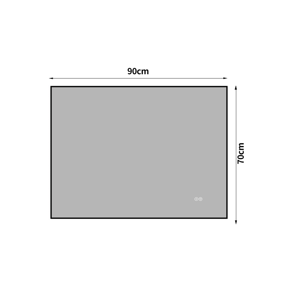 Specchio da bagno LED 70x90 cm con cornice in alluminio, retroilluminato, antifoschia, 3 tonalità di luce e dimmer regolabile, specchio argento senza rame 5 mm