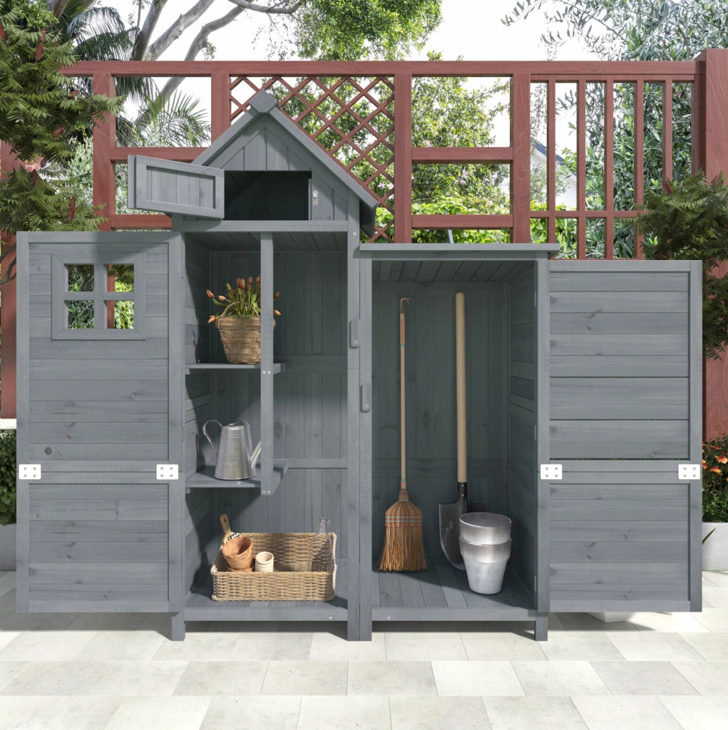 Armadio da esterno a doppia porta in legno massello di abete 110x52x170 cm grigio
