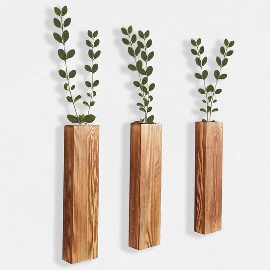 Set di 3 pannelli di supporto per piante in legno con foglie artificiali di eucalipto per la decorazione di casa in soggiorno e camera da letto