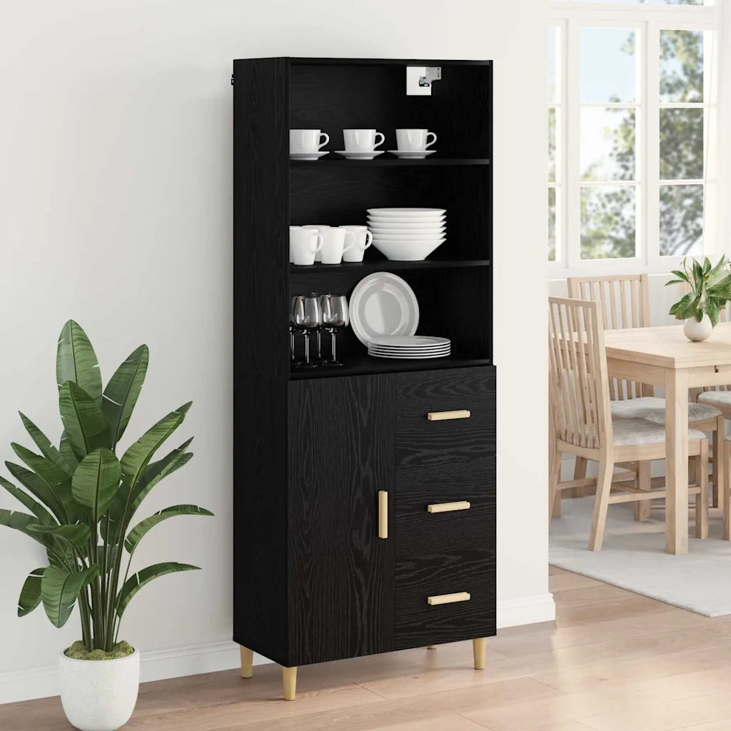 Credenza | Madia | Buffet da pranzo | Armadio da pranzo Rovere Nero 69,5 x 32,5 x 180 cm Legno multistrato