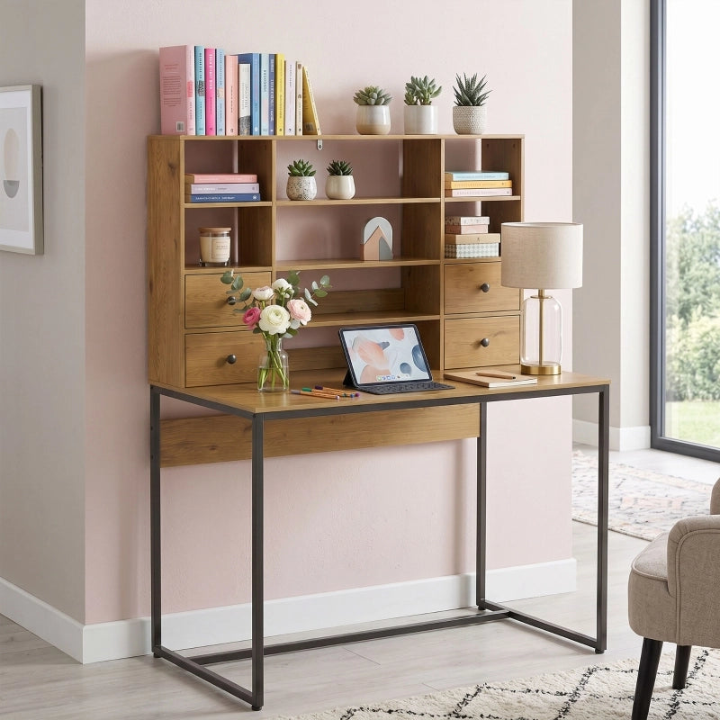 Scrivania computer con 4 cassetti e ripiani ¨C Minimal ¨C rovere 105x50x75