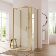 Box doccia 3 lati 90x75x90cm con porta a libro profili oro spazzolato vetro 6mm trasparente anticalcare h190| Portofino