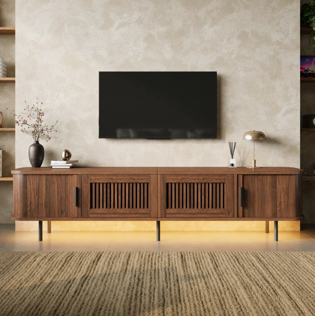 MOBILE TV 180x40x44,5 cm Noce con LED APP, 2 Cassetti e Porte Scorrevoli