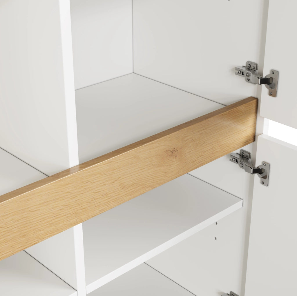 Armadio contenitore 90x40x110 cm con 4 ante; 8 scomparti e ripiani regolabili; rovere bianco