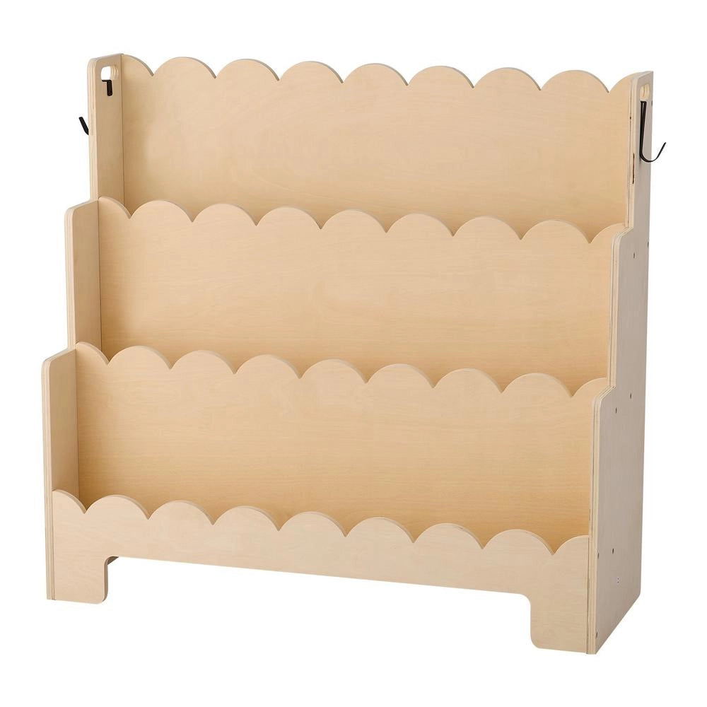 Libreria 3 Ripiani Bordo Ondulato Legno Bianco Fronte Espositore Ganci Doppi Camera Cameretta 31.5 Pollici