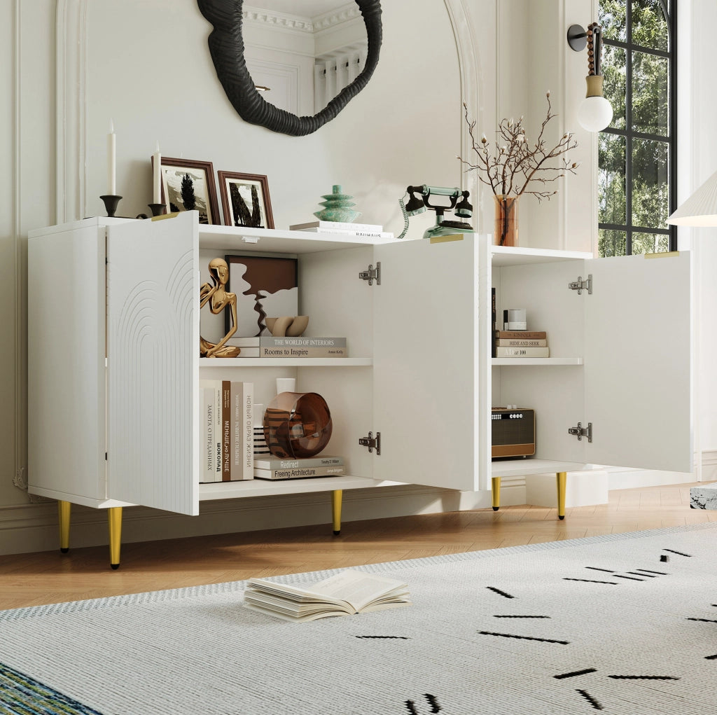 Credenza bianca con 4 ante e maniglie dorate