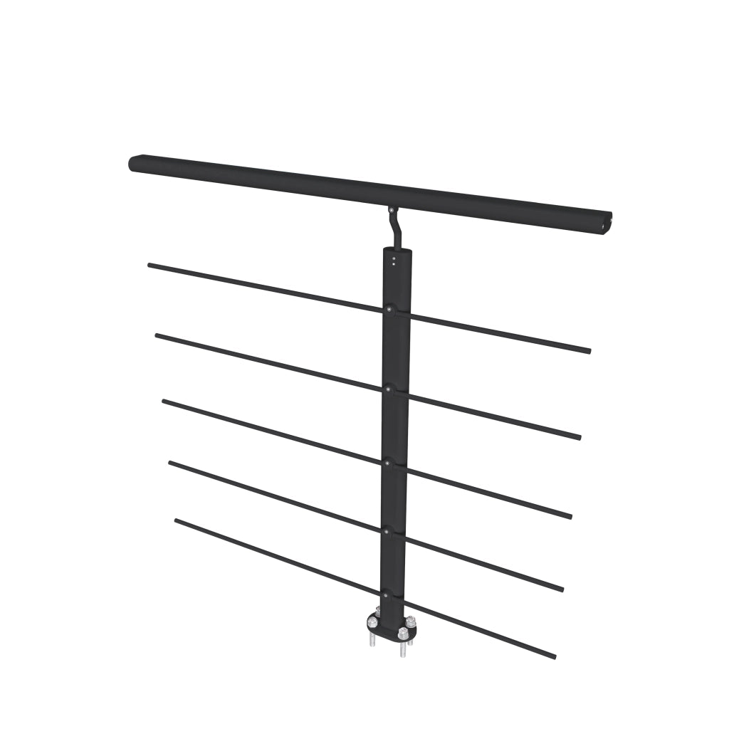 Ringhiera Parapetto in Alluminio Nero Opaco 100x100cm a Fissaggio a Pavimento, con supporto di collegamento a Parete