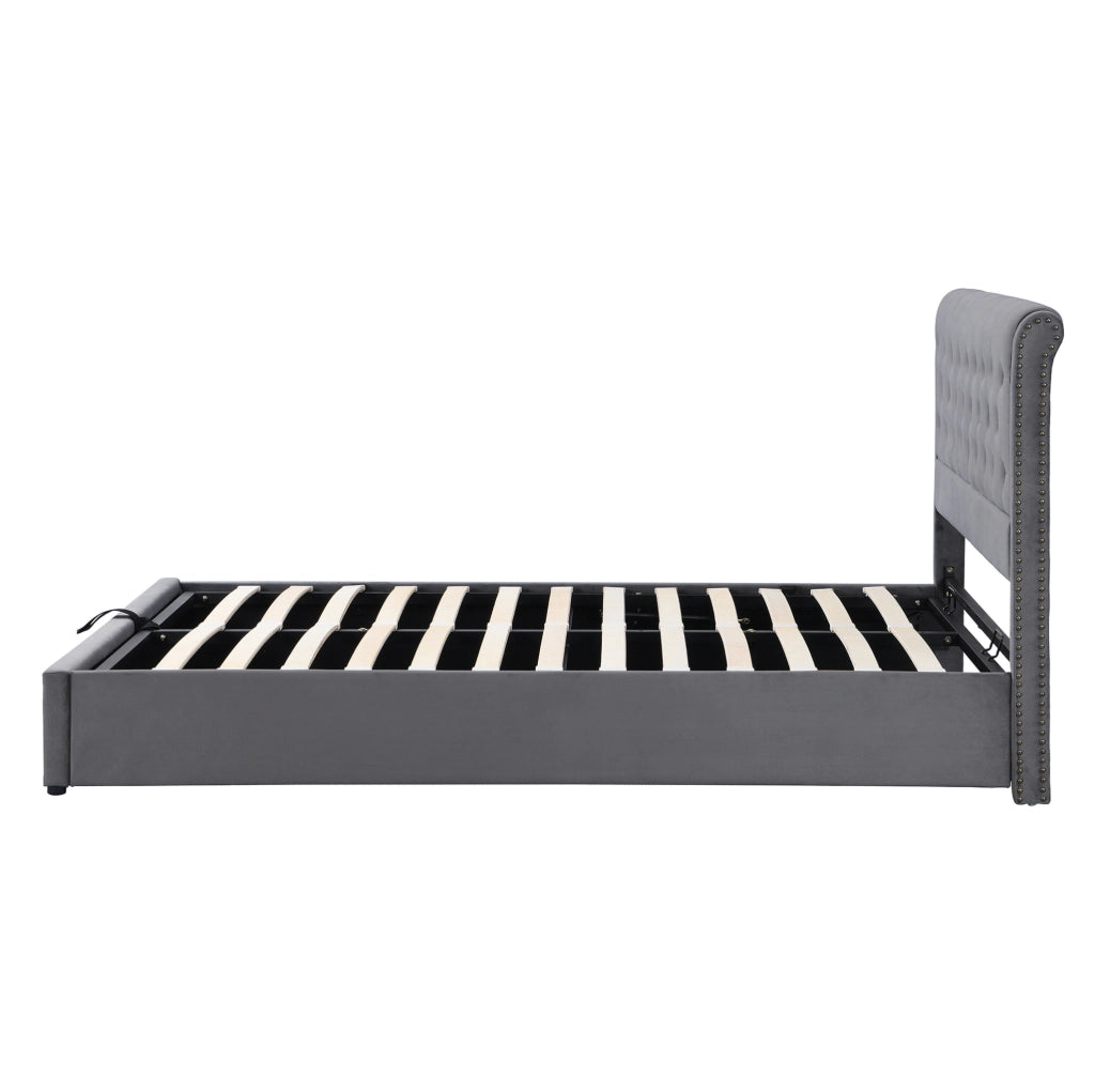 Letto matrimoniale 140x200 cm con contenitore e panca; velluto grigio