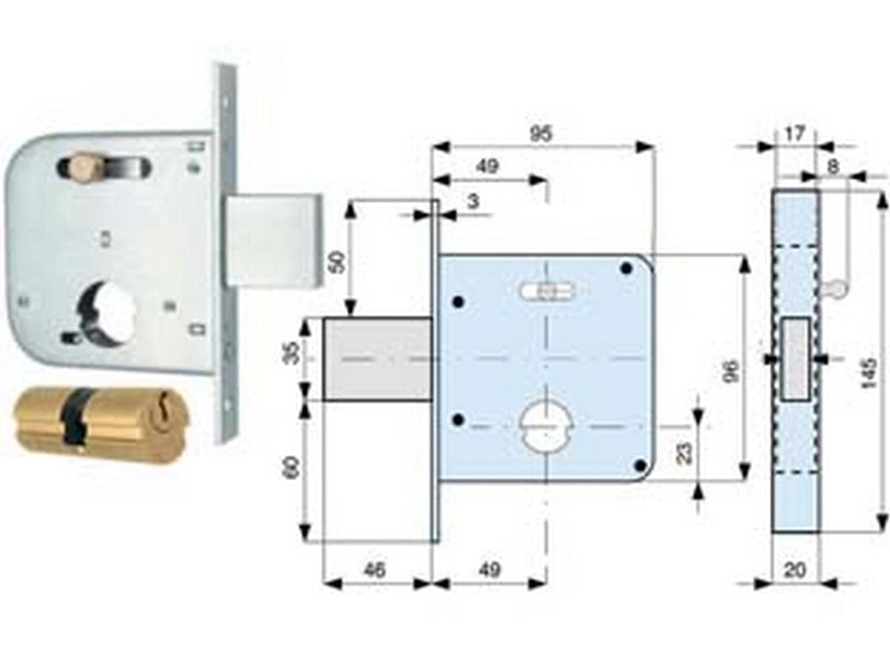 2pz serratura infilare cancelli catenaccio scrocco nottolino cilindro tondo cod:ferx.fer51088
