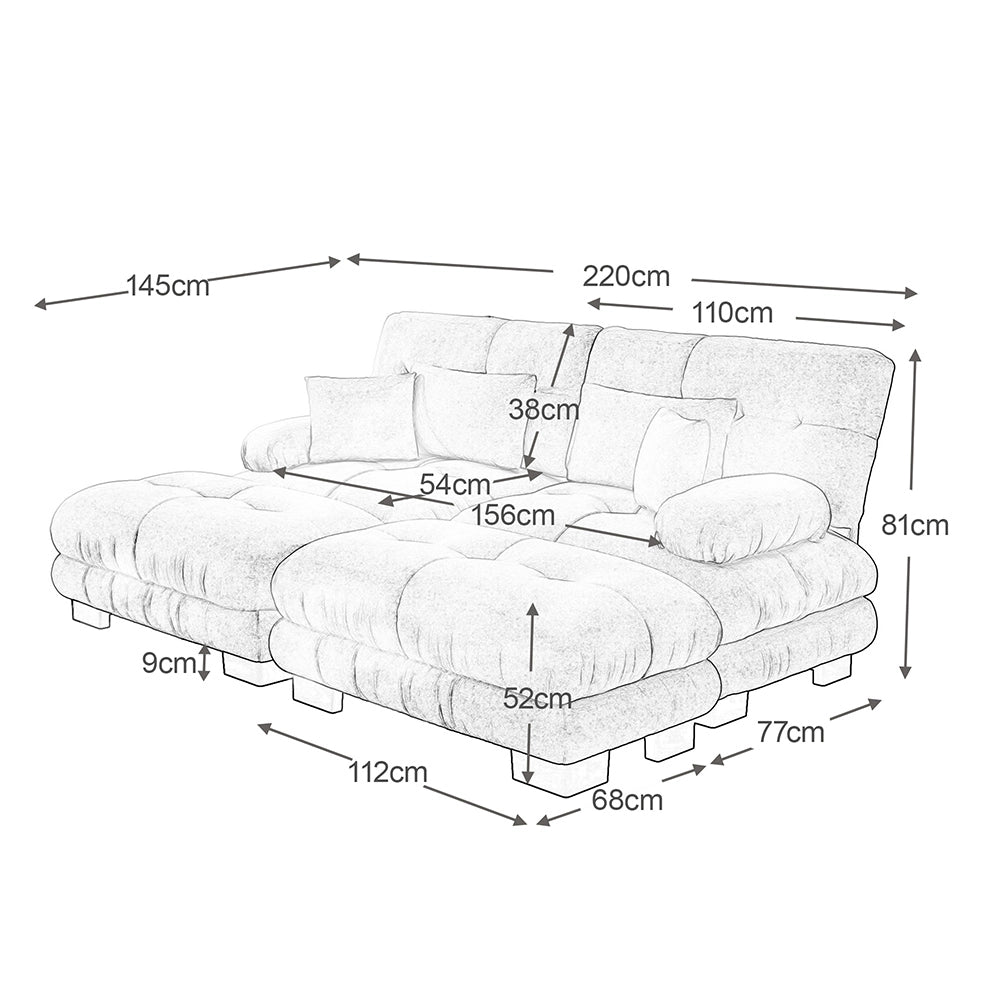 Divano angolare Cloud - Xylo - 2 posti in chenille con 2 cuscini lombari e 2 pouf, rosa