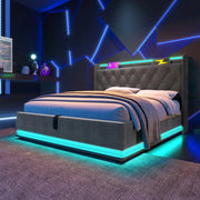 Letto Imbottito Contenitore 180x200 con LED ¨C Xylo ¨C Grigio, Testiera, Idraulico