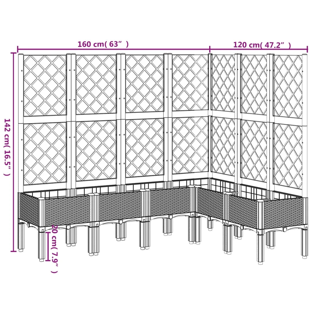 Fioriera | Cassetta per fiori | Vaso Giardino con Graticcio Marrone 160x120x142 cm in PP