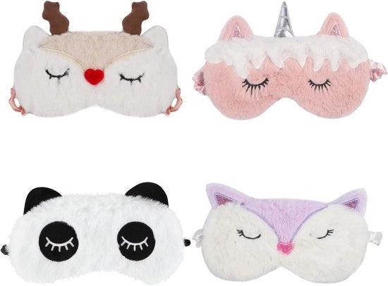 Occhiali da sonno Pluche Caricatura Sonno 3D Animale Regolabile Viaggiabile Occhiali da notte per Donne Ragazze Bambine - Set da 4