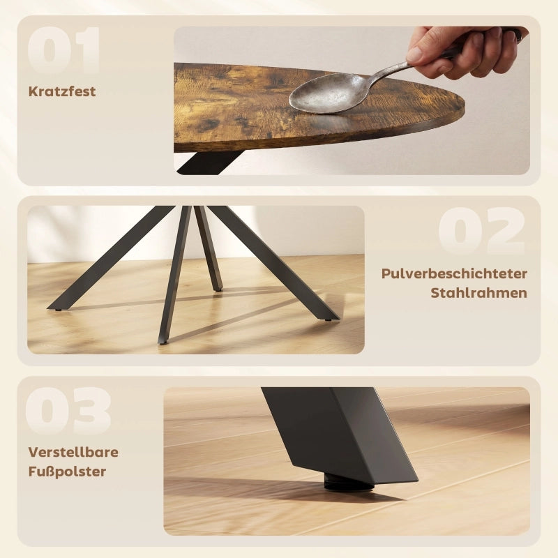 Tavolo da pranzo rotondo per 4 persone con gambe in acciaio a X e piano in legno marrone rustico diametro 120 cm