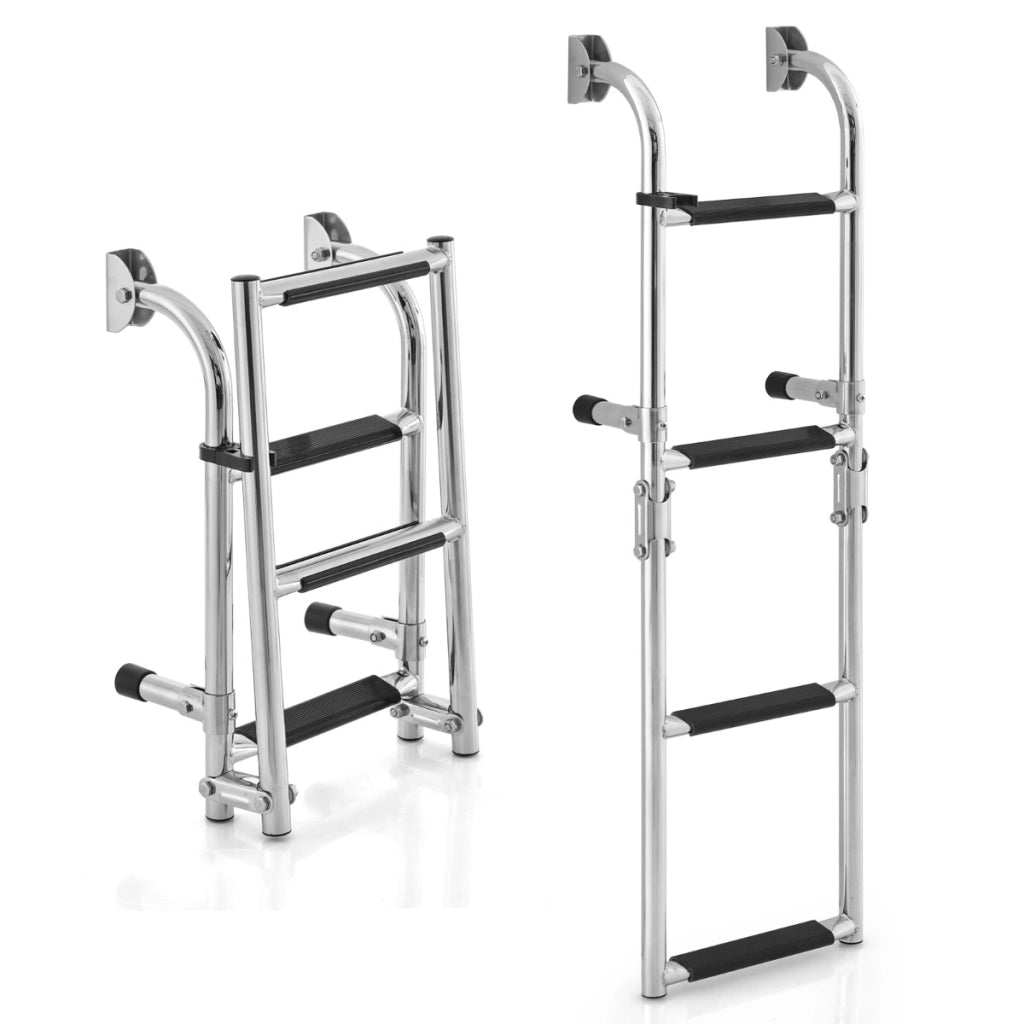 Scala pieghevole a 4 gradini con adattatore per pavimento, Scala antiscivolo in acciaio inox portata 200kg