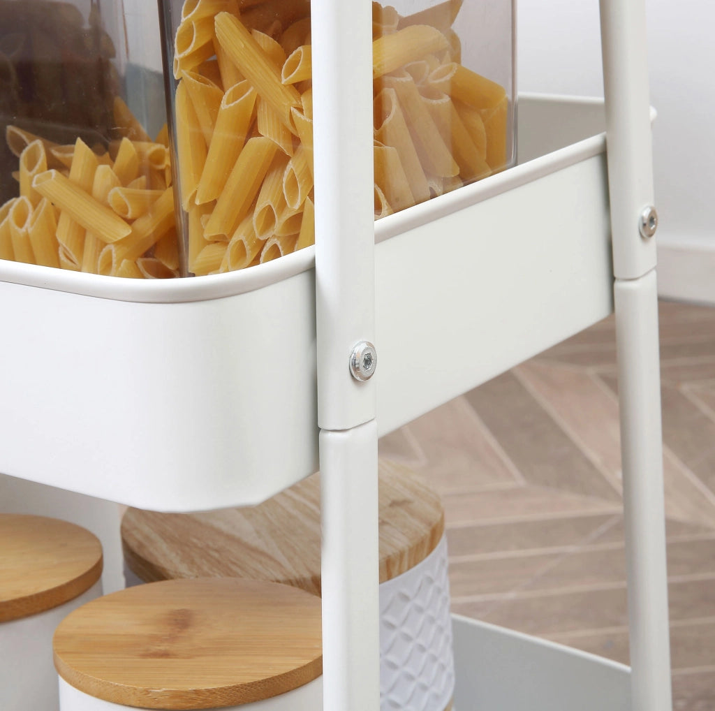 Carrello da cucina ULEVR a 3 ripiani con coperchio e ruote frenanti, acciaio bianco 45x31x79,4 cm