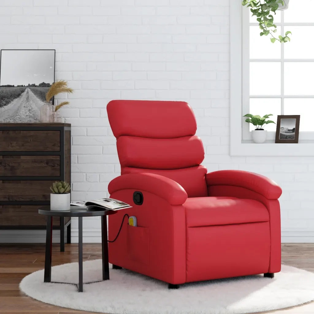 Poltrona Massaggiante Reclinabile Rossa in Similpelle 371725