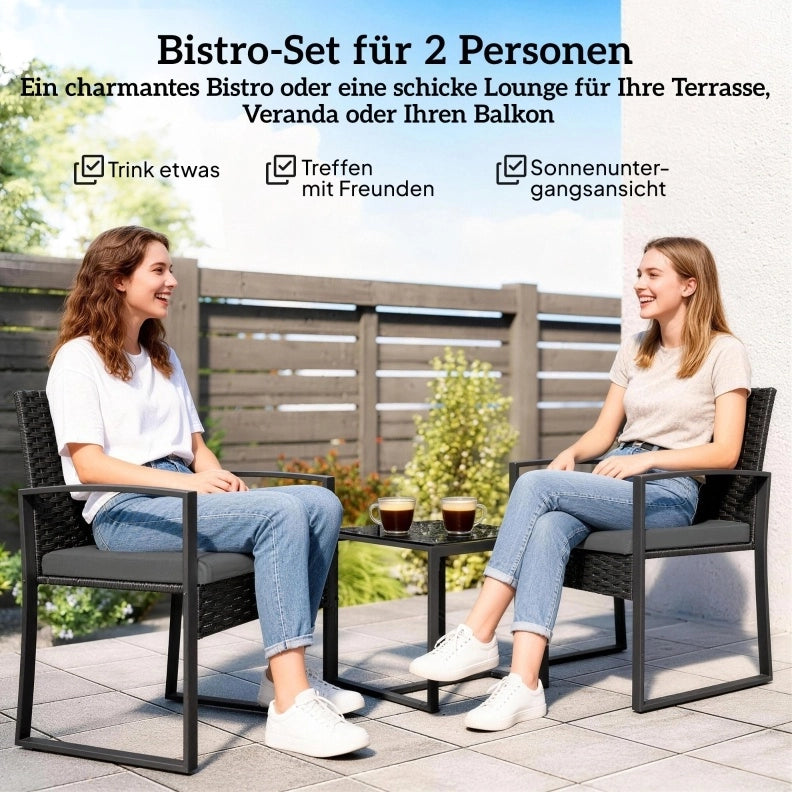Set da giardino 3 pezzi con 2 poltrone e tavolino grigio scuro