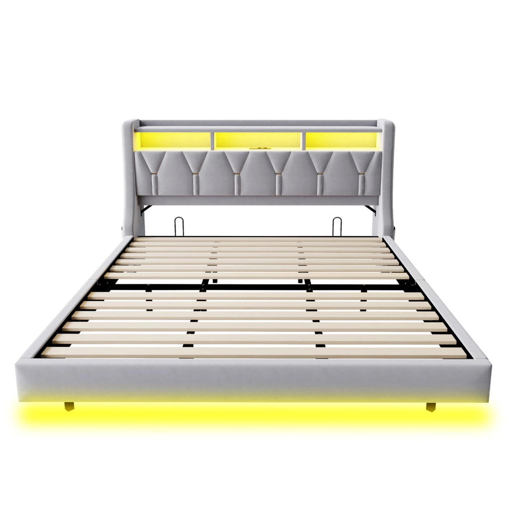 Letto imbottito 180x200 cm con testiera multifunzione, LED e prese integrate