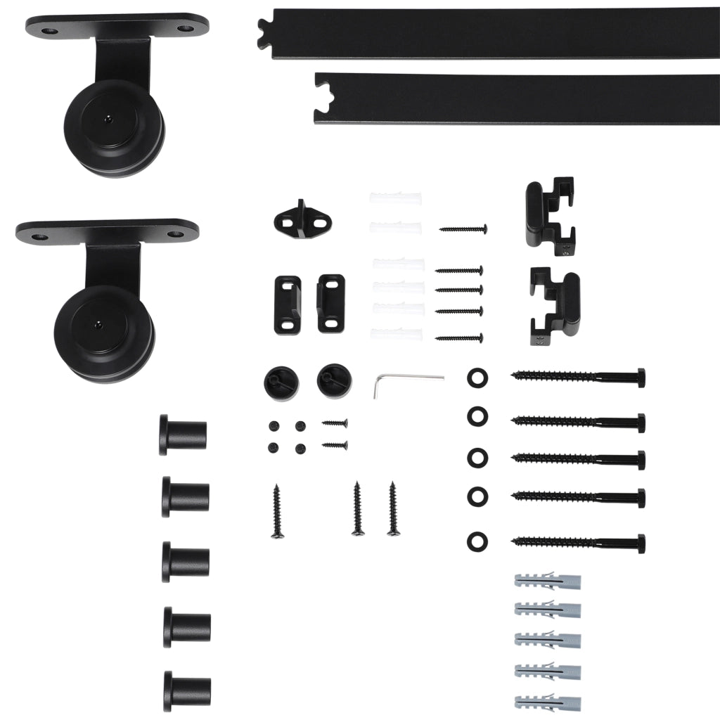 Kit Porta Scorrevole in Acciaio al Carbonio con Binari, Fermi e Guide, 200x40x0.6 cm, Nero