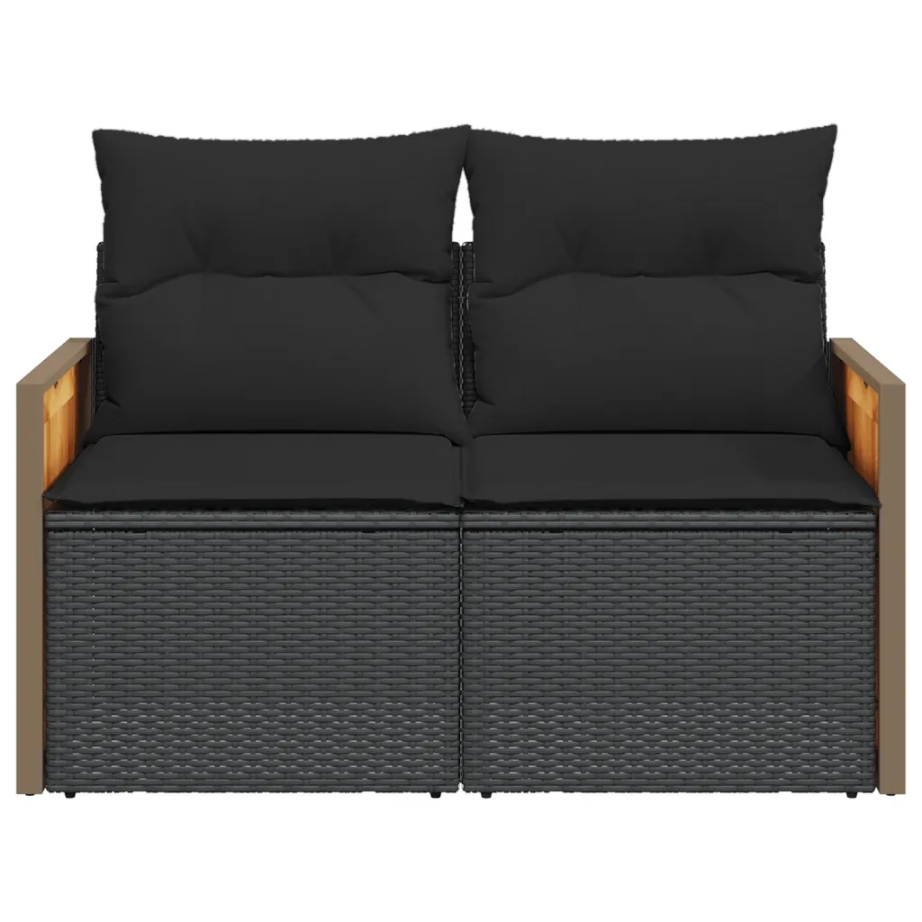 Divano da Giardino con Cuscini a 2 Posti Nero in Polyrattan 365979