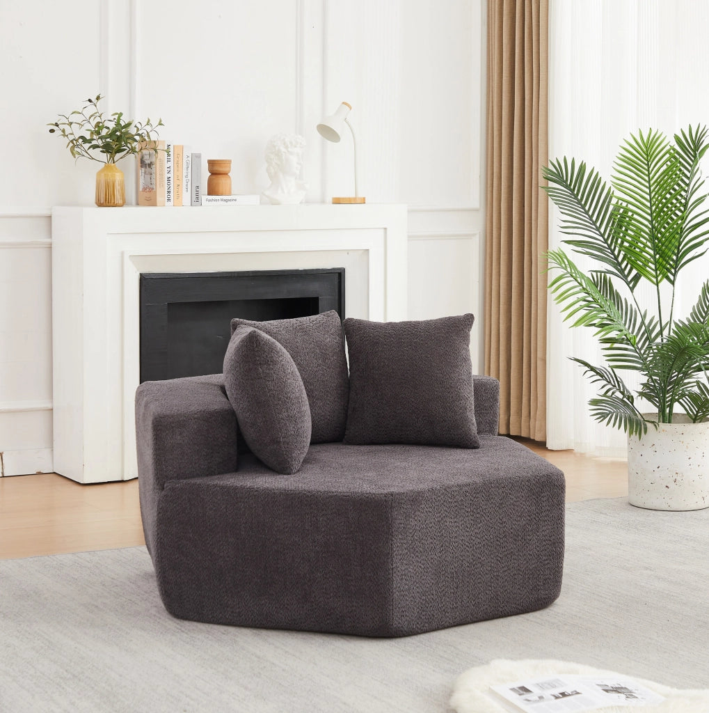 Poltrona lounge modulare esagonale in chenille grigia